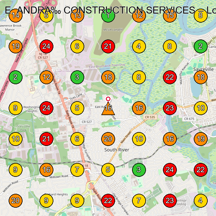 E. ANDRA‰ CONSTRUCTION SERVICES Concrete Contractor GeoGrid ranking map for South River NJ